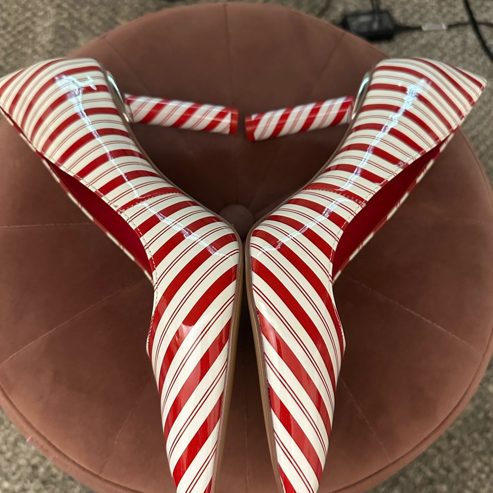 Katy Perry Red and White Striped Heels Candy Cane Peppermint Christmas RARE!